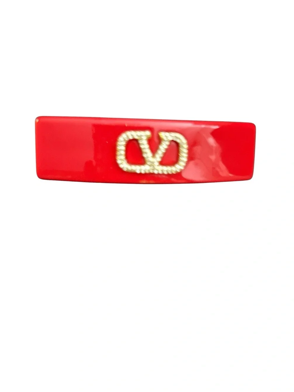 Red Hair Barrette with Gold Logo Accent